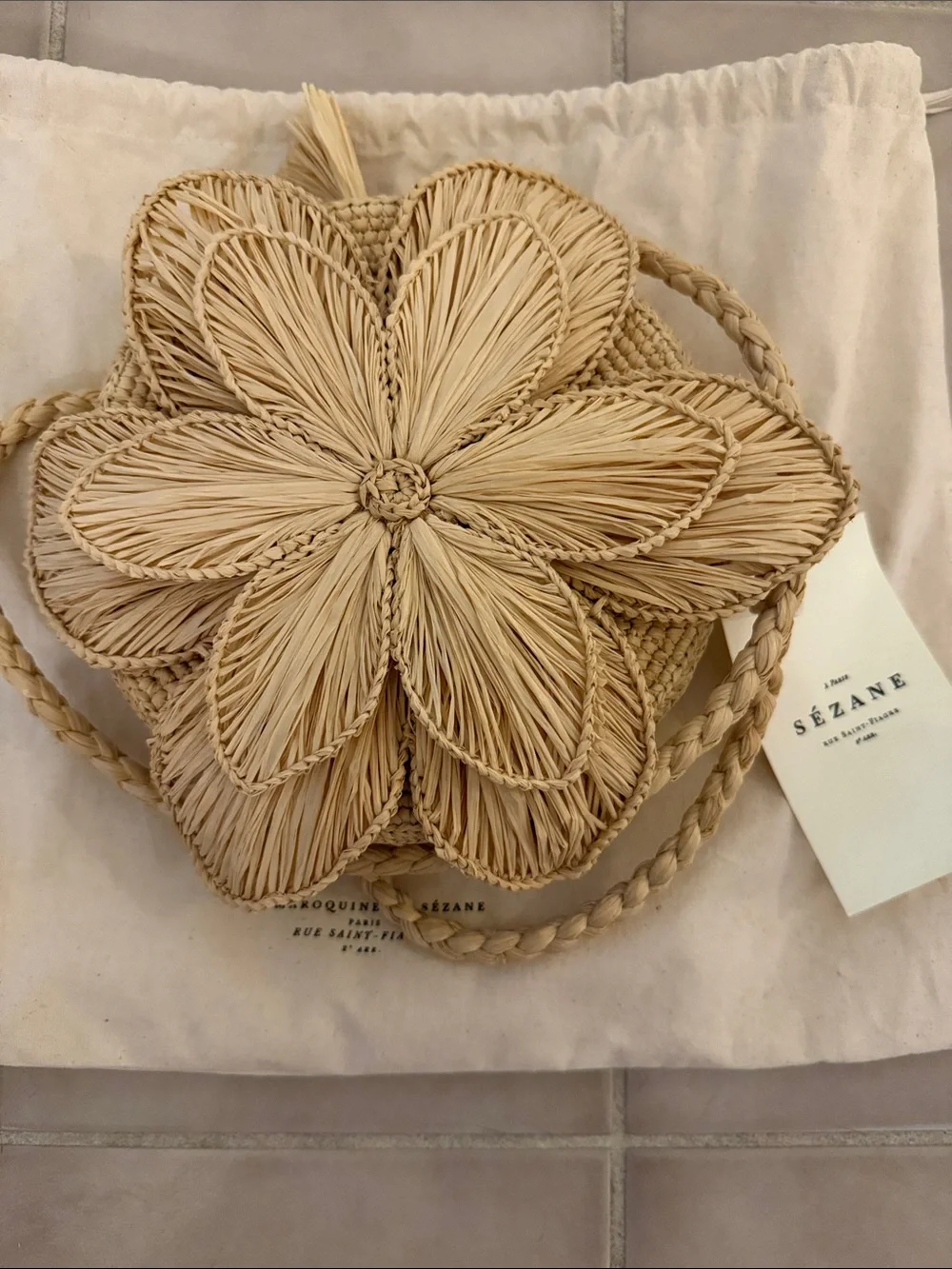 Sezane Clara basket Straw Flower bag